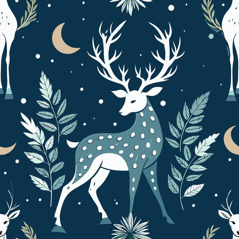 Graceful Deer Silhouetted Against a Leafy Moonlit Backdrop vector