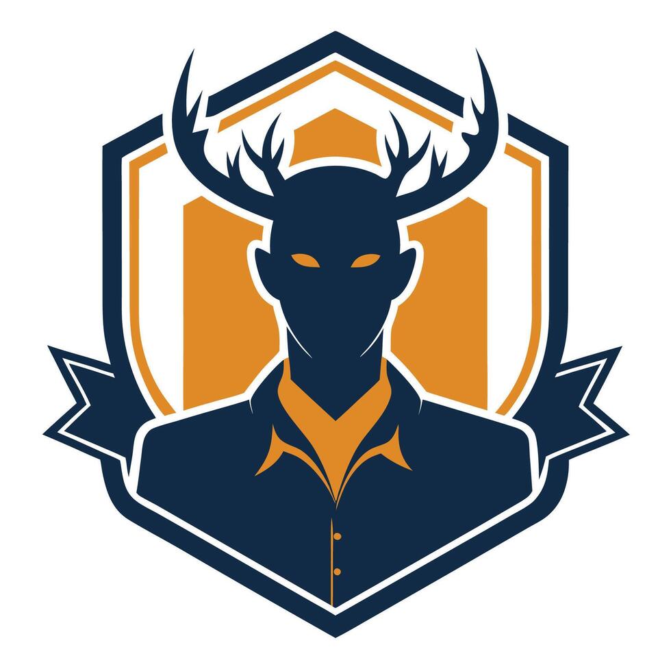 Silhouette of a Human with Deer Head and Pronounced Antlers vector