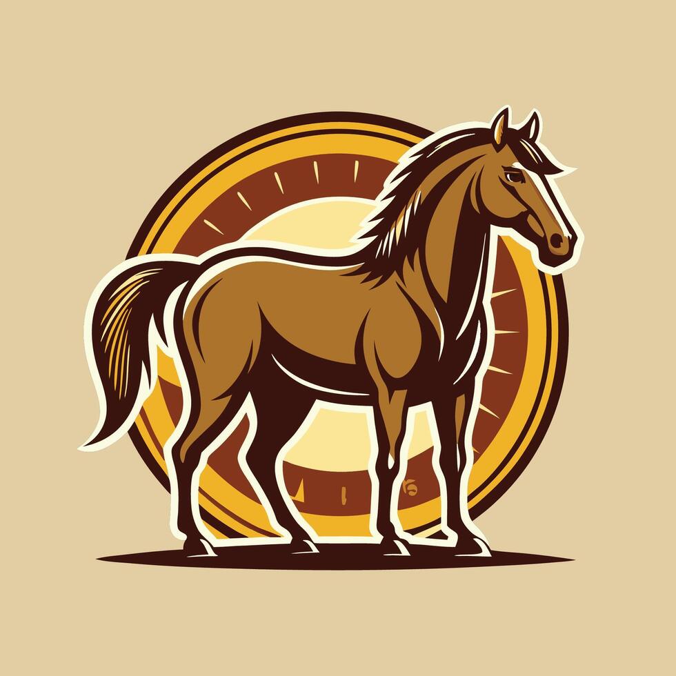 Hand Drawn Vintage Western Texas Standing Horse with Lasso vector