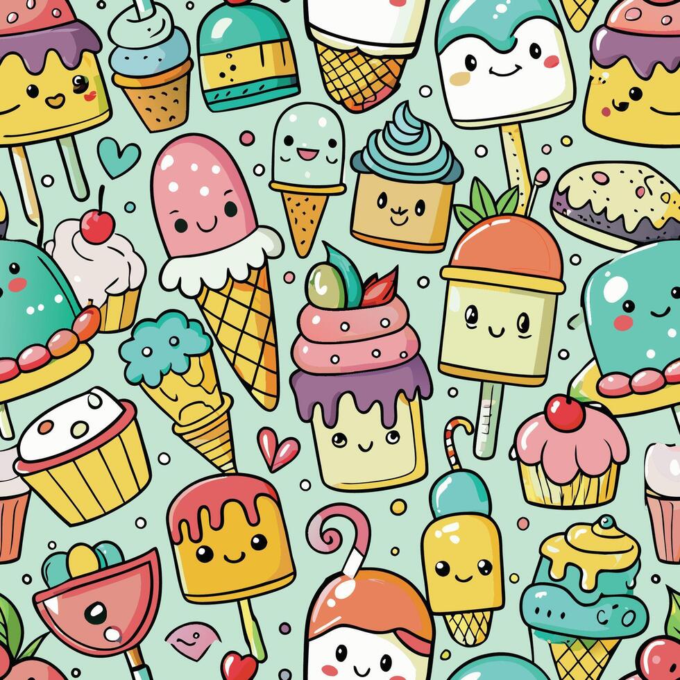 Collection of Adorable Hand Drawn Cartoon Ice Cream Cones vector