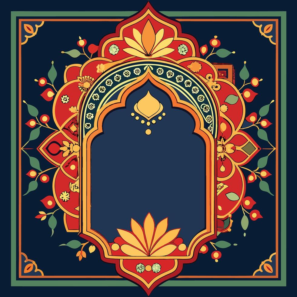 Intricate Mughal Inspired Retro Border Adorned with Ethnic Motifs vector