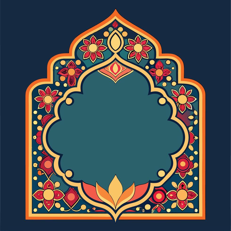 Ornate Mughal Inspired Retro Frame Intricate Illustration vector