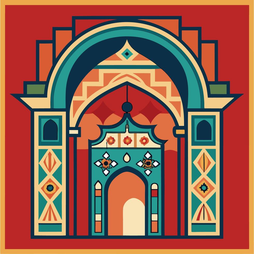 Intricate Turkish Decorative Ornament of an Arch Gate with Floral Motifs vector