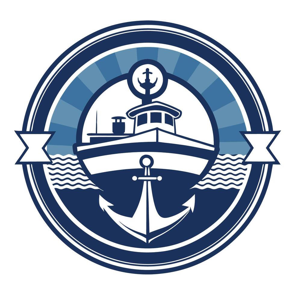 Vintage Circular Stamp with Anchor Boat and Ship Motif vector