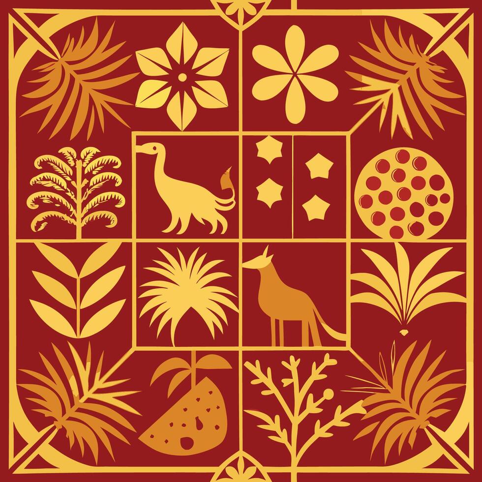Intricate Animal and Plant Motifs Woven into Three Square Patterns vector