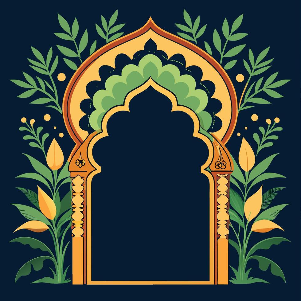 Majestic Mughal Archway with Intricate Plant Embellishments vector