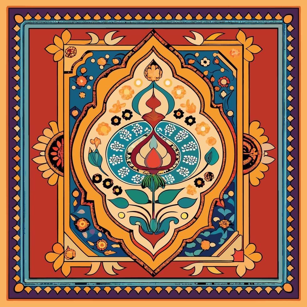 Watercolor Washed Traditional Persian Rugs in Vibrant Hues vector