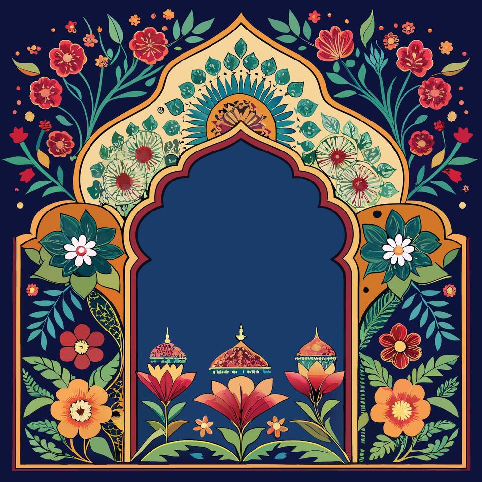 Intricate Mughal Garden Floral Design Depicting Traditional Indian Culture vector
