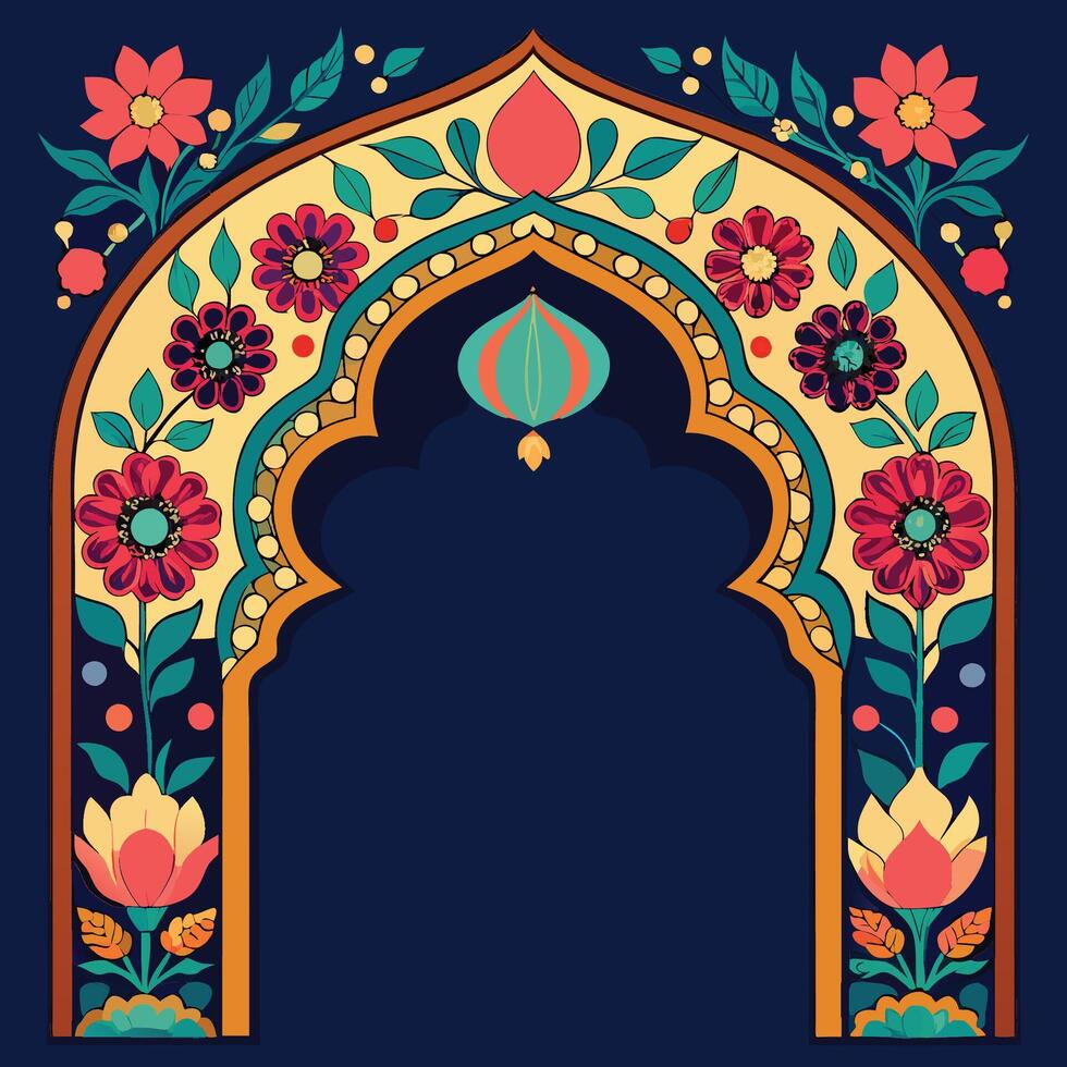 Traditional Mughal Ethnic Decorative Floral Arch in Intricate Detail vector