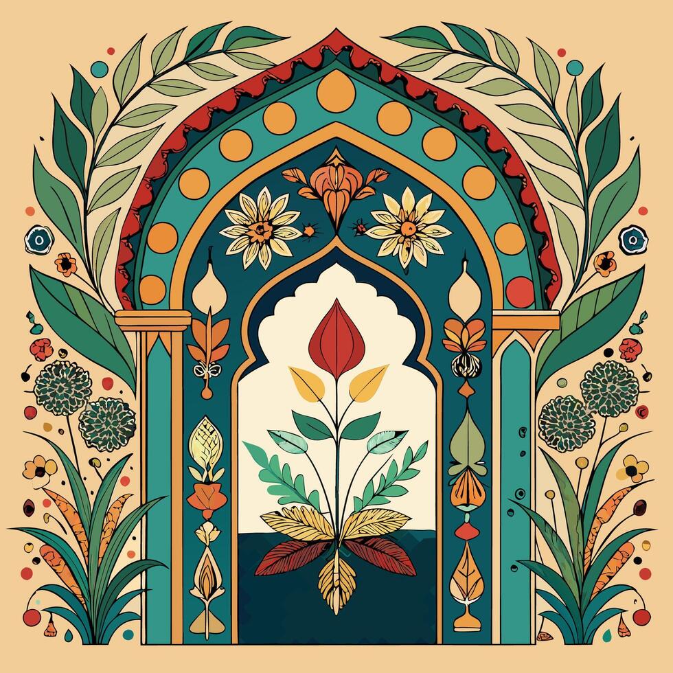 Traditional Persian Decorative Archway with Ornate Patterns and Floral Motifs vector