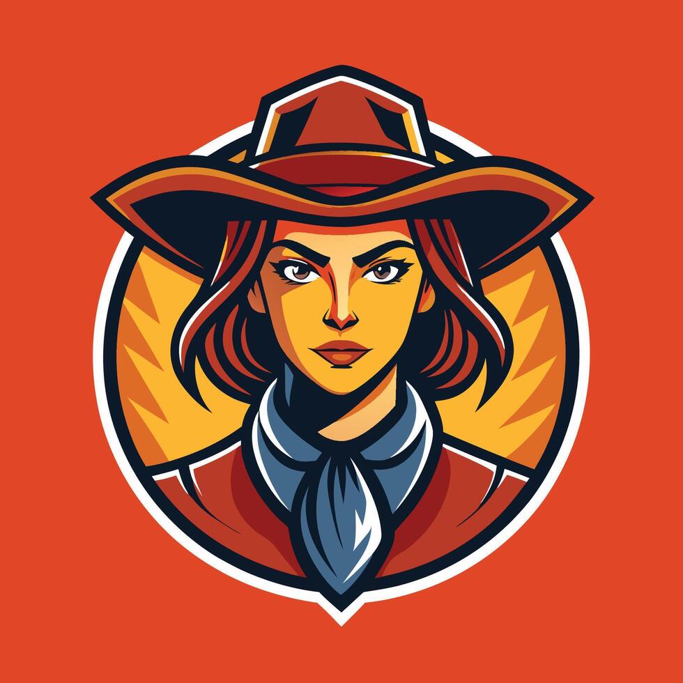 Western Illustration of a Cowgirl with Solid Colored Background vector