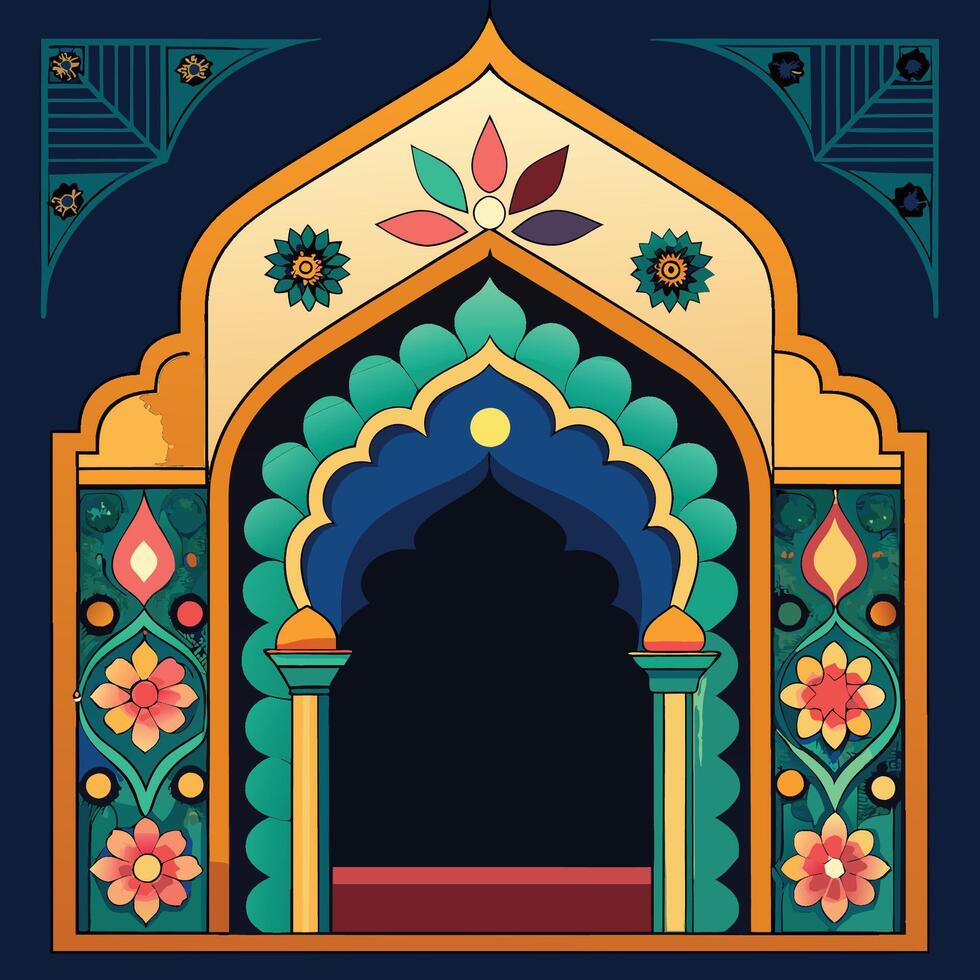 Intricate Islamic Geometric Arch with Mughal Decorative Patterns vector