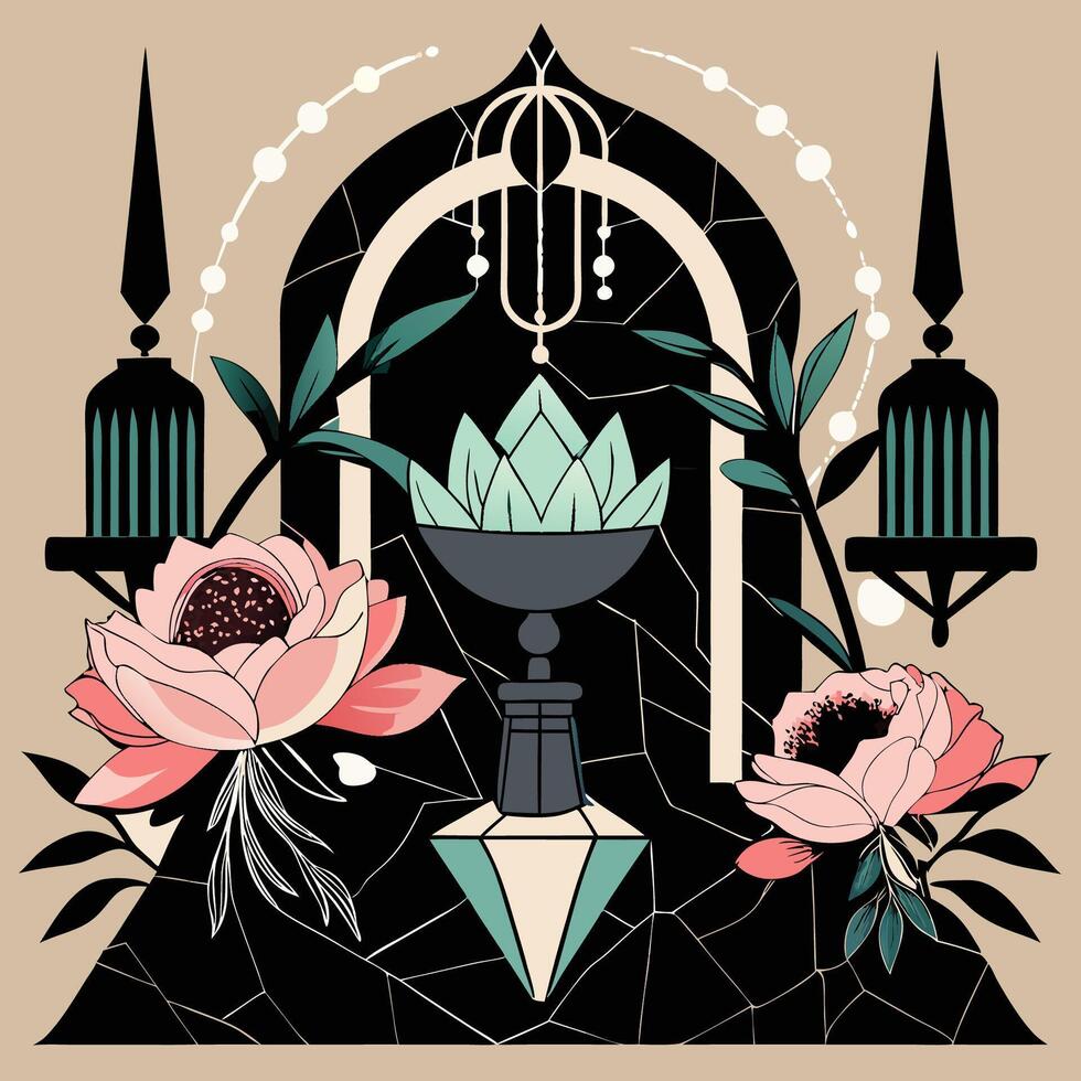 Elegant Wedding Invitation Adorned with a Black Marble Chandelier Crystal vector