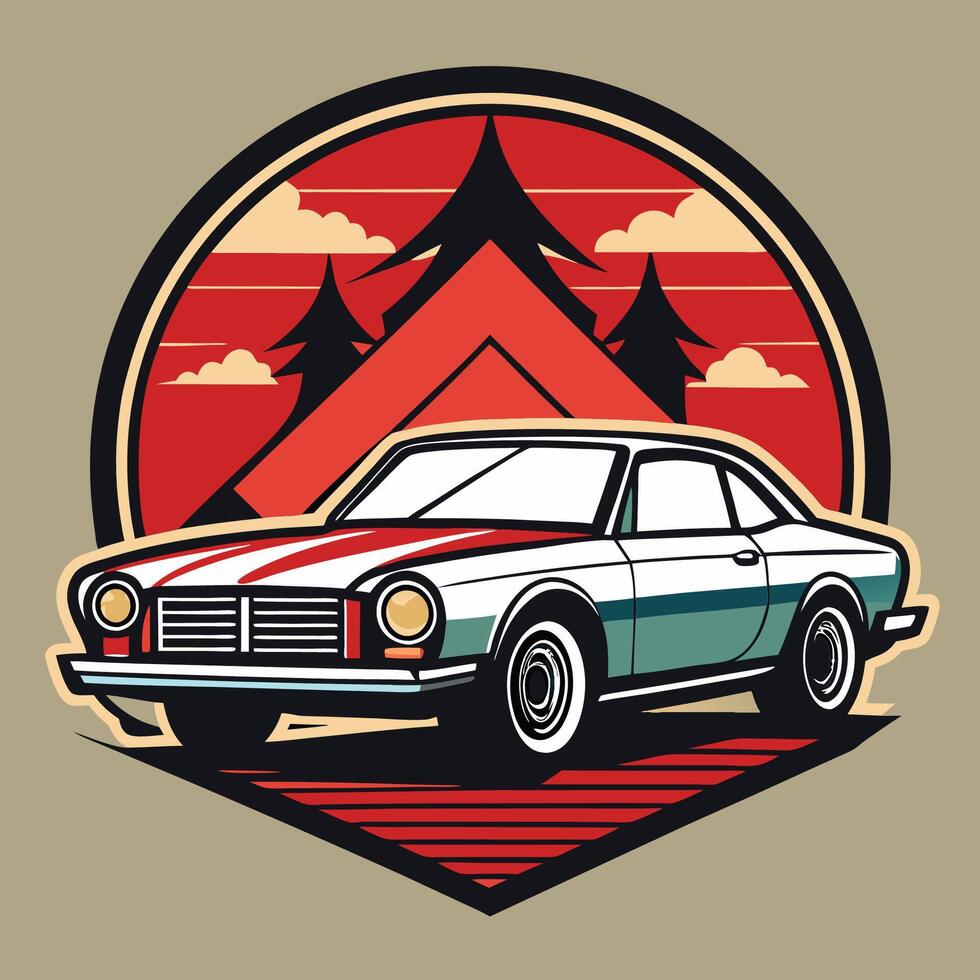 Vintage Emblem of a Retro Japanese Car Illustration with Solid Colors vector