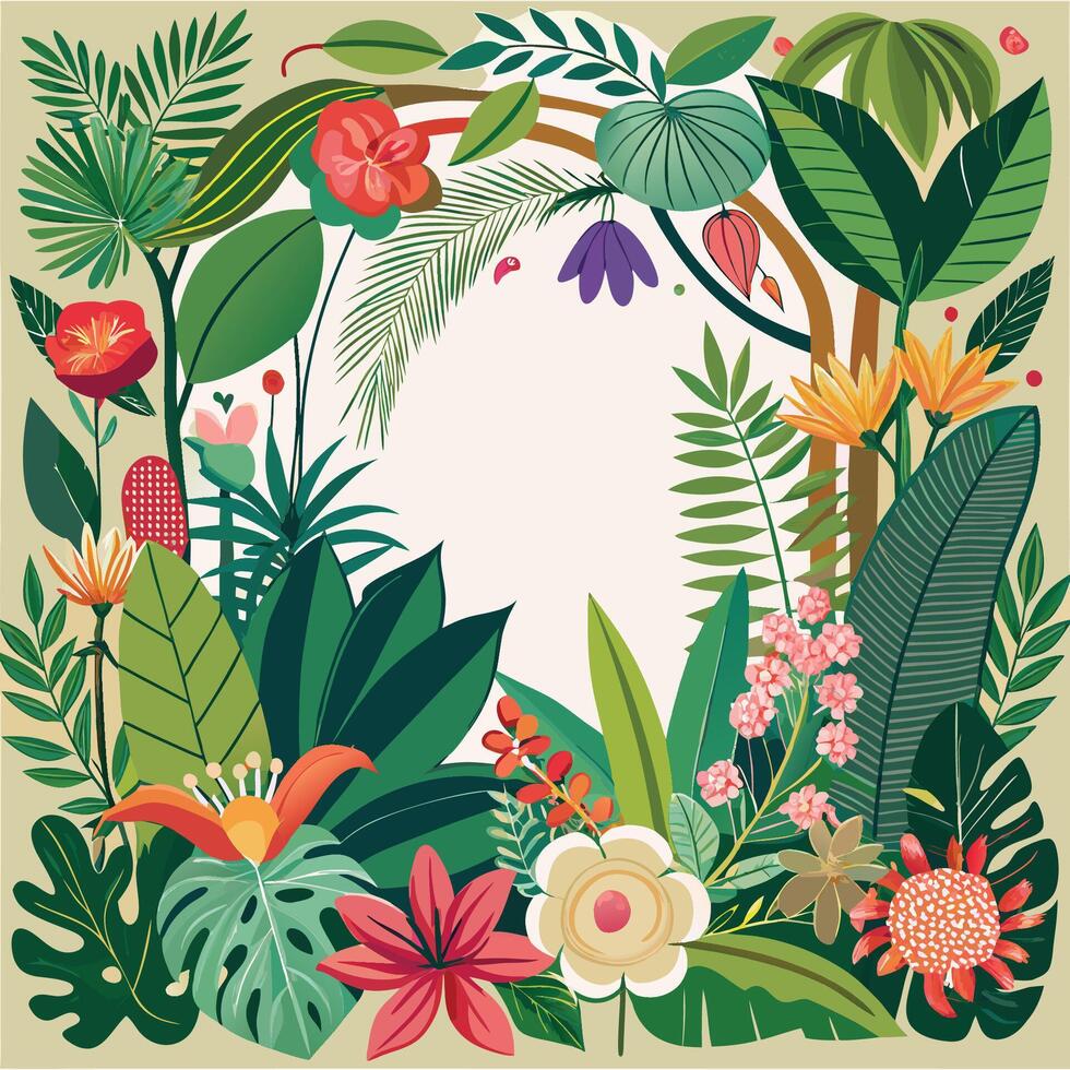 Tropical Garden Illustration Frame with Floral Elements vector