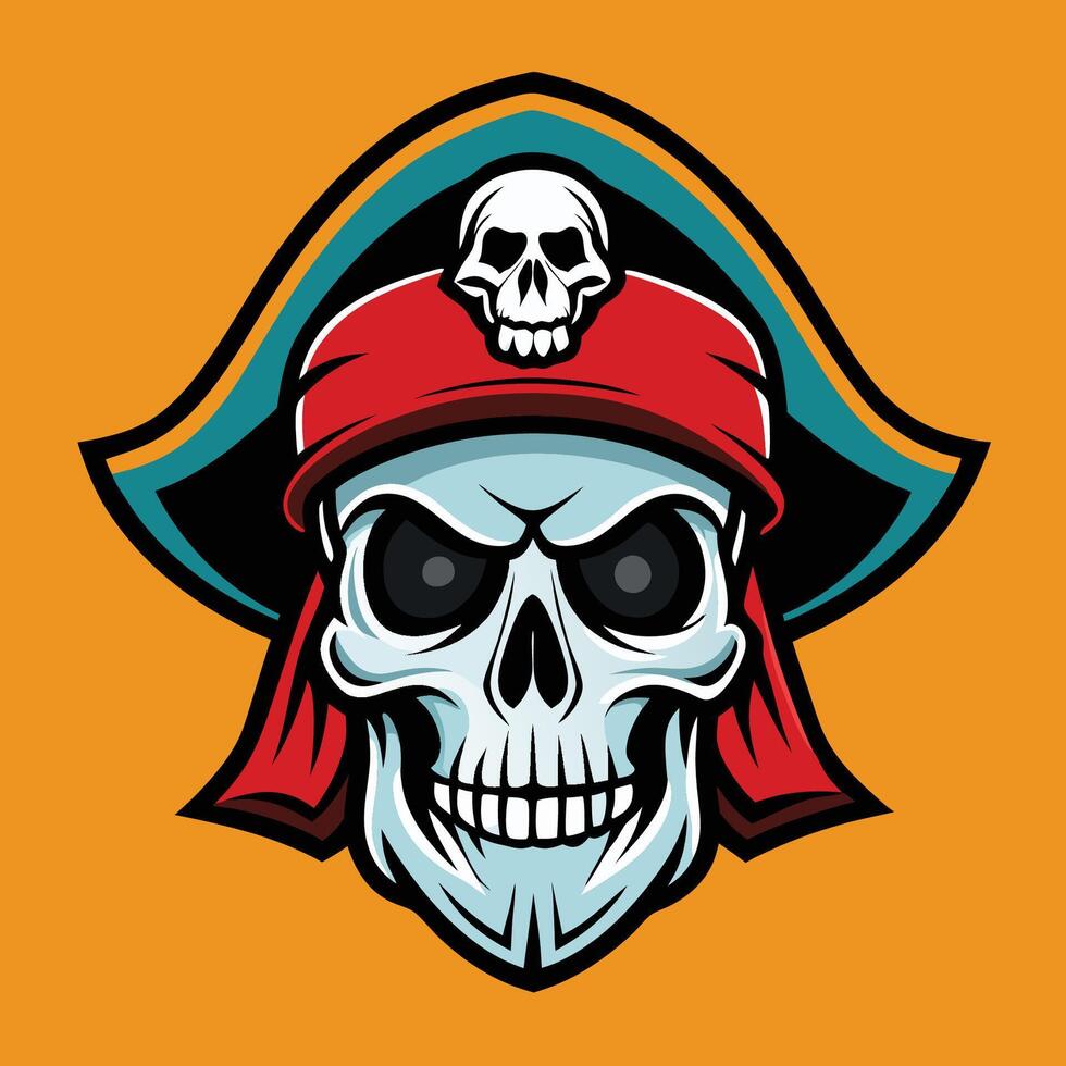 Illustrative Pirate Skull Logo in Solid Black and White vector