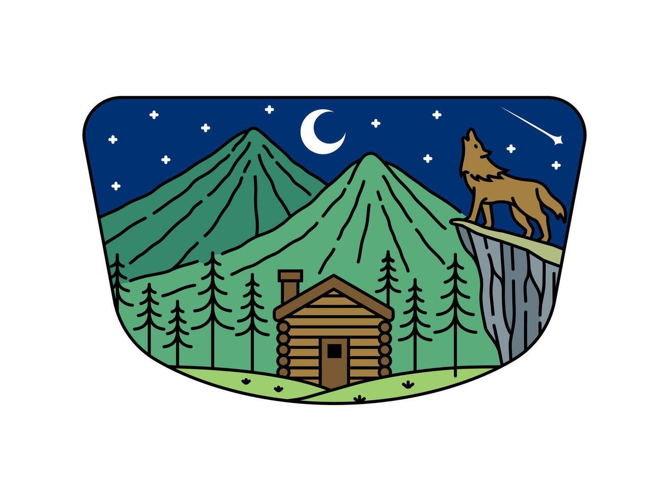 cabin in the mountain natural scenery in the frame illustration vector
