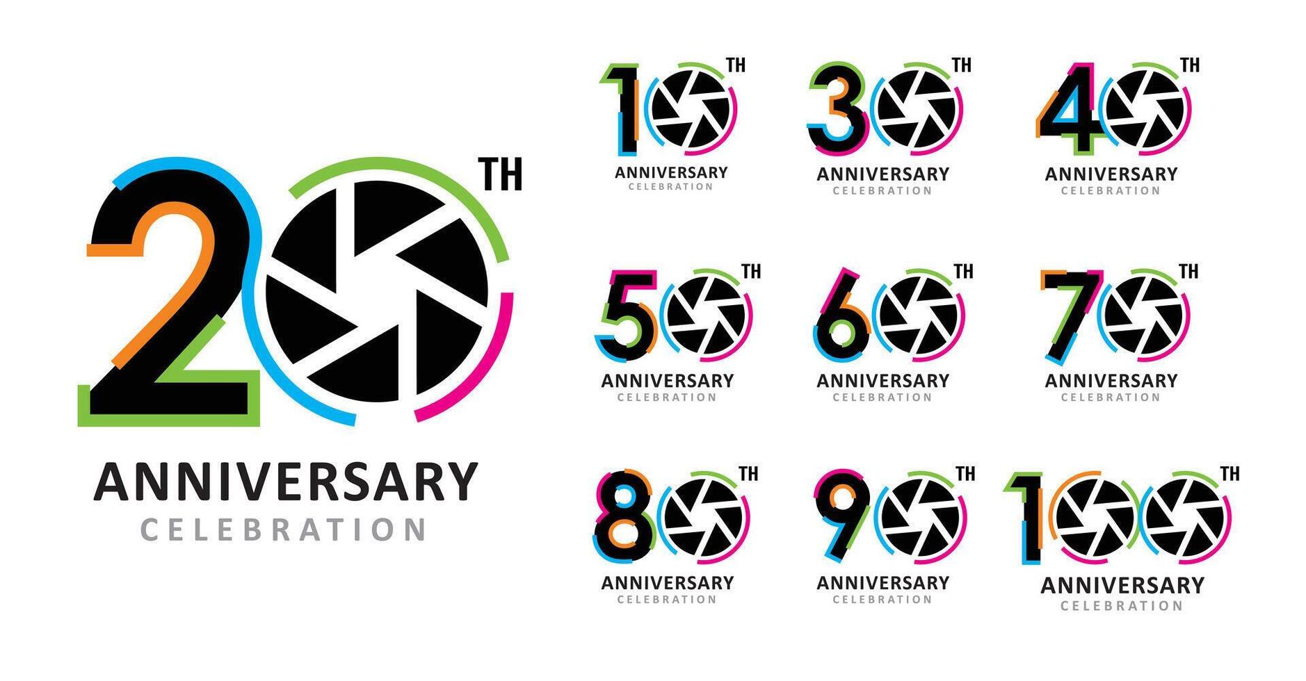 Set of anniversary design colorful camera number vector