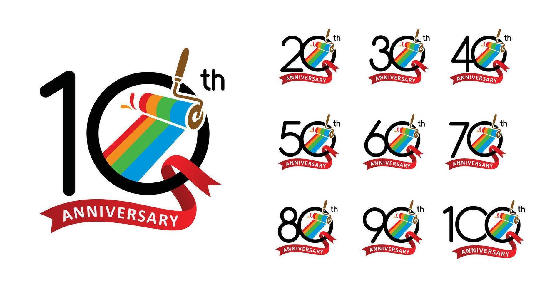 Set of anniversary design paint ribbon number vector