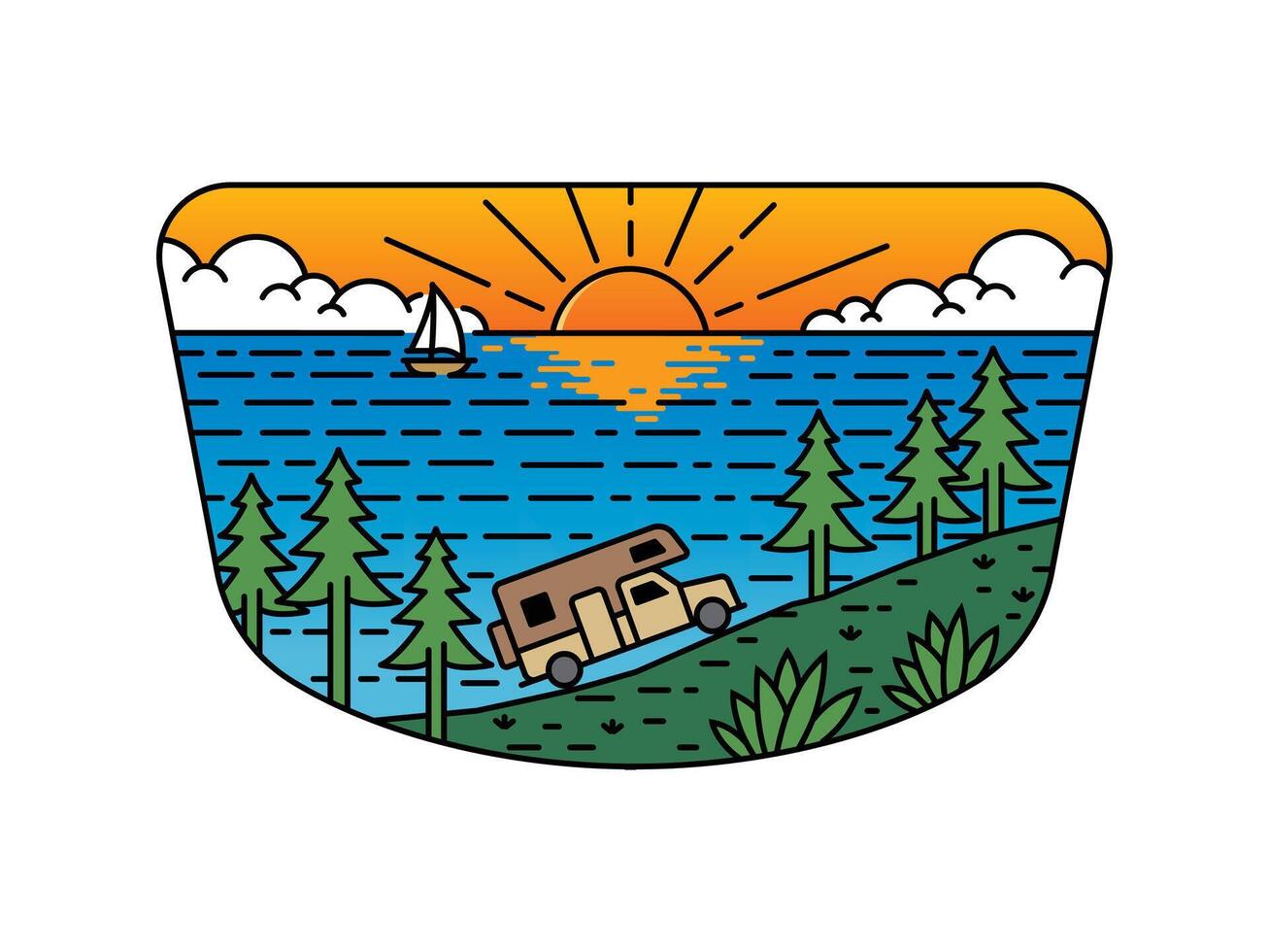 car trip natural scenery in the frame illustration vector