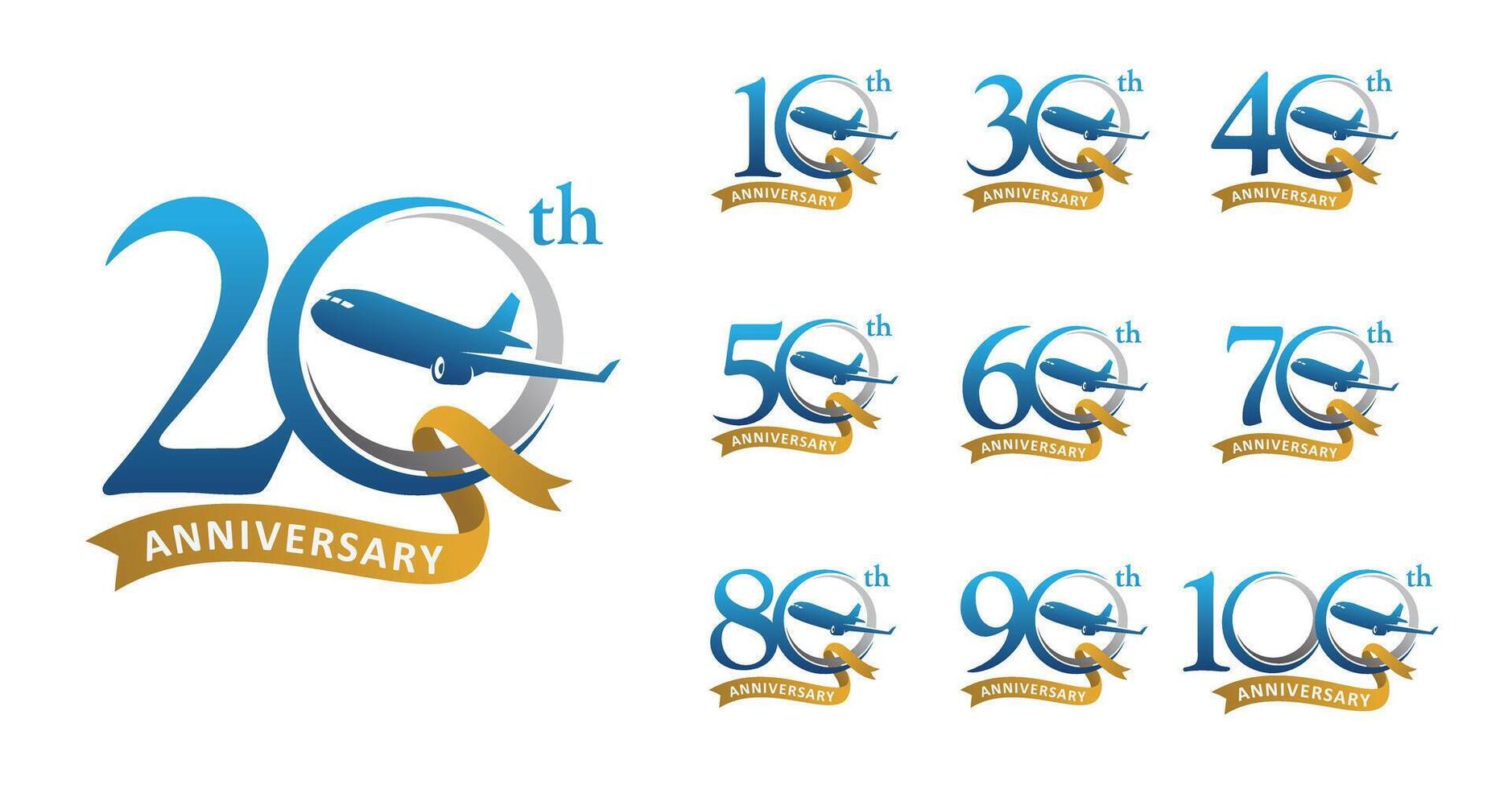 Set of anniversary design plane ribbon number vector