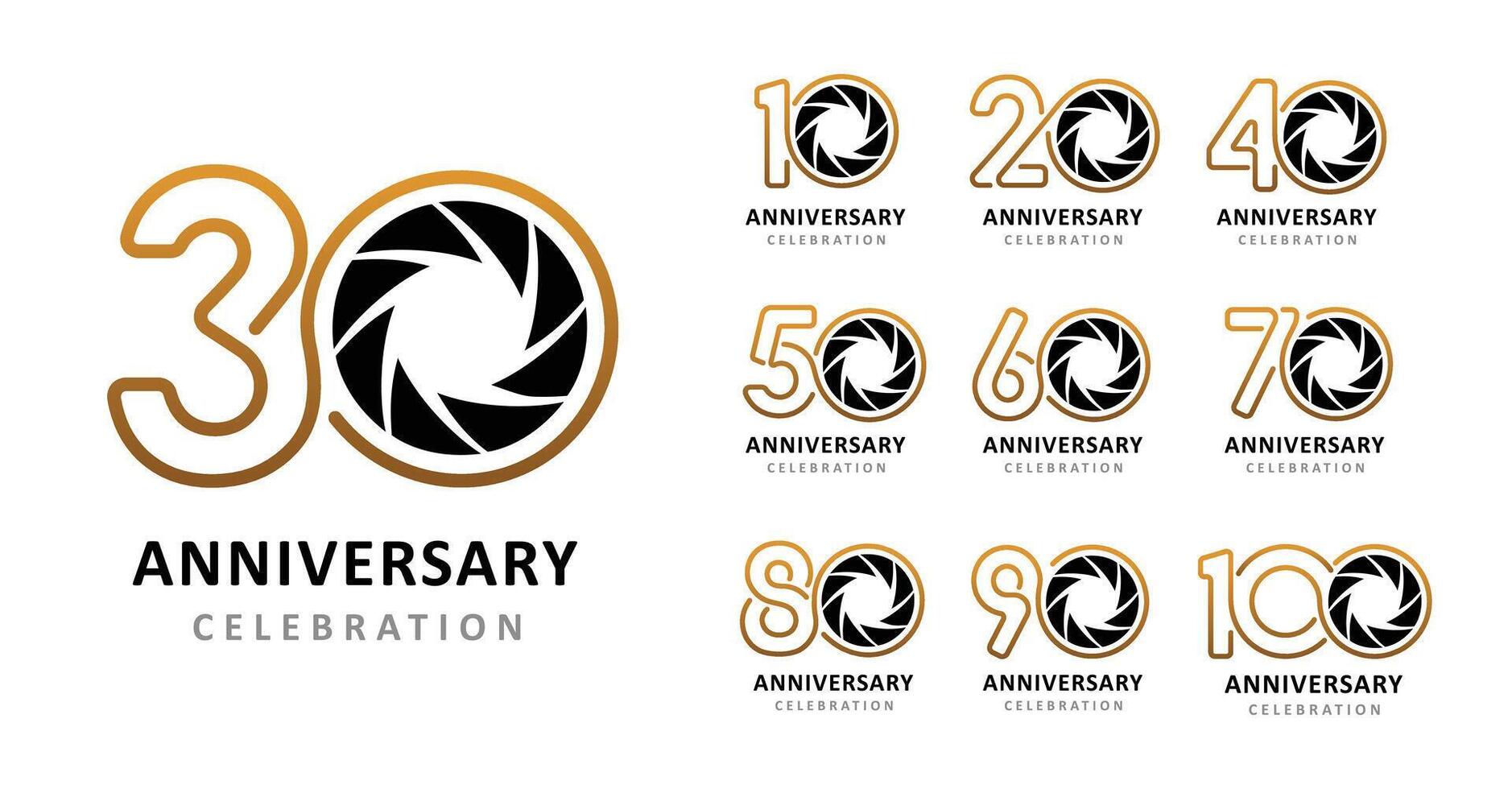 Set of anniversary number photography vector