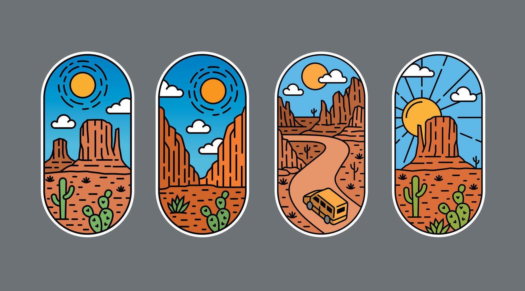 Set of line art desert illustration vector