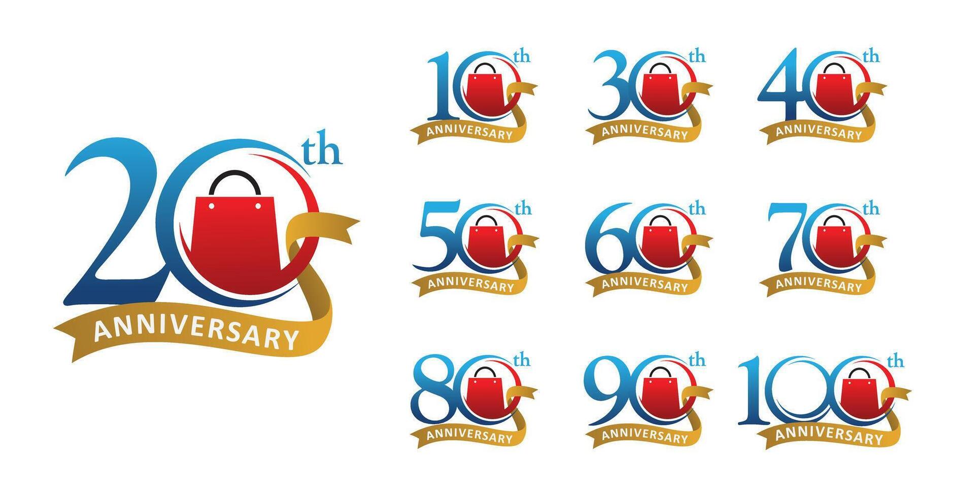Set of anniversary design shopping number vector