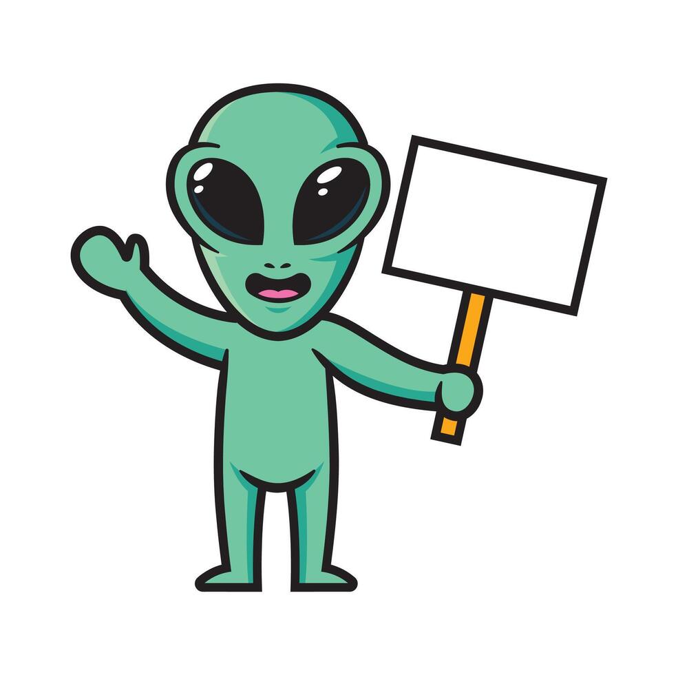 Alien and blank poster mascot character design illustration vector