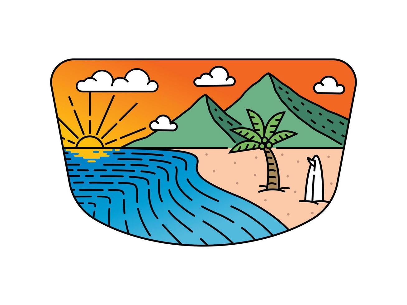 beach and mountain natural scenery in the frame illustration vector