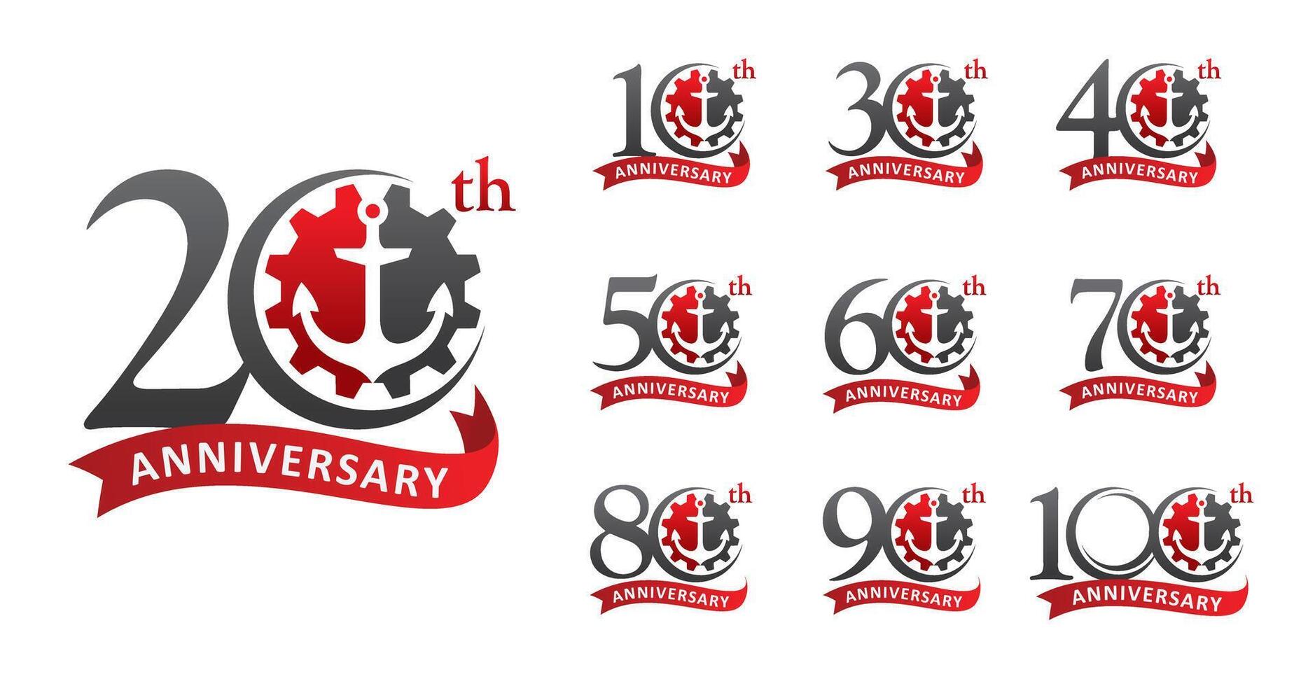 Set of anniversary design anchor and gear number vector