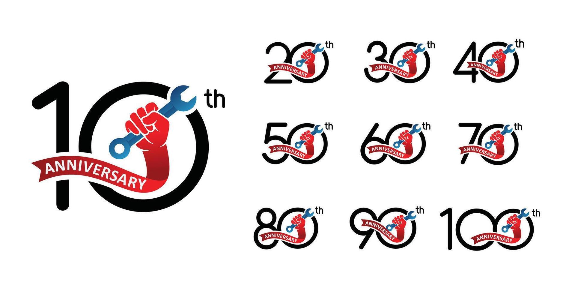 Set of anniversary design mechanic hand number vector