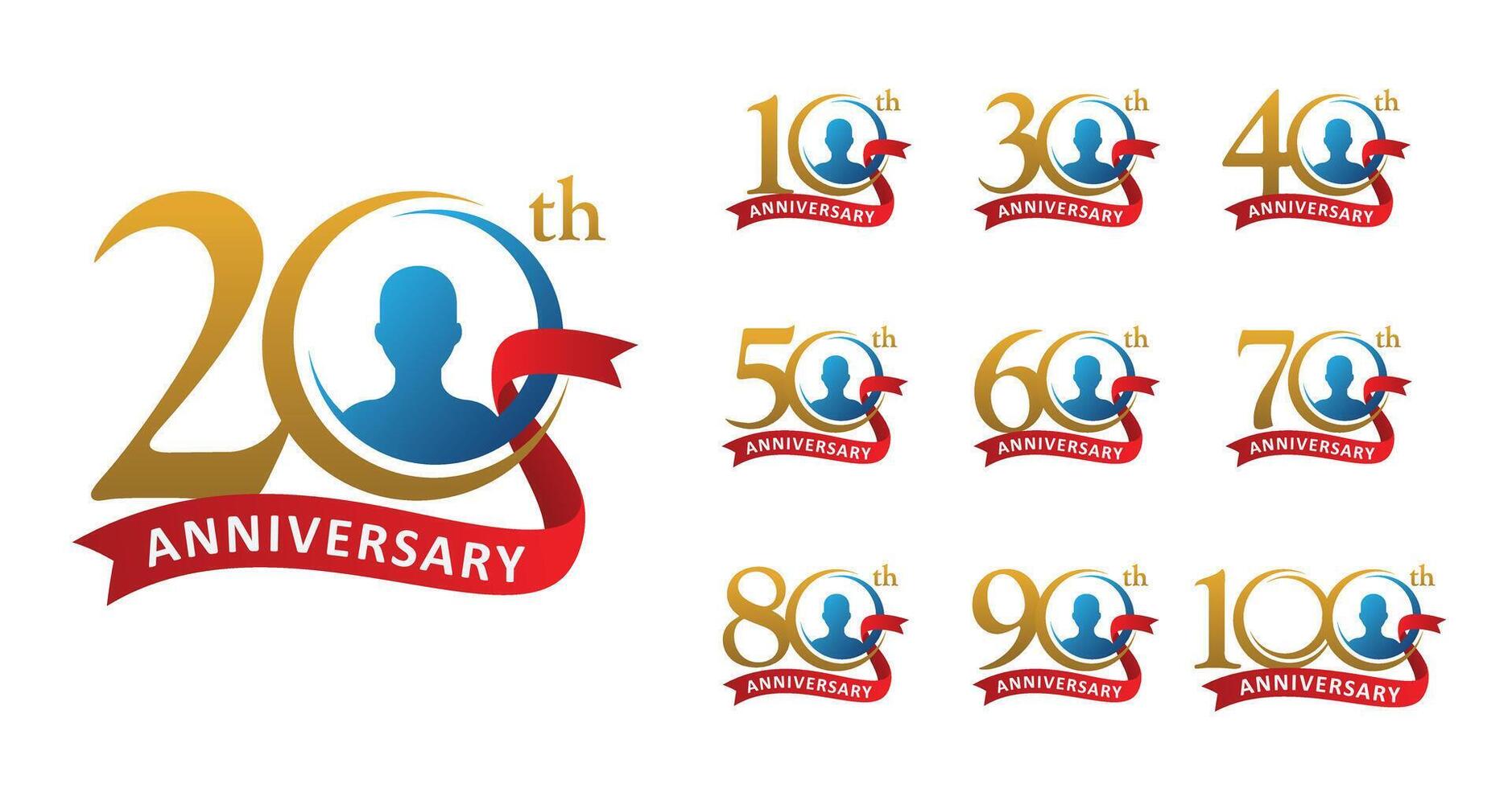 Set of anniversary people ribbon number vector