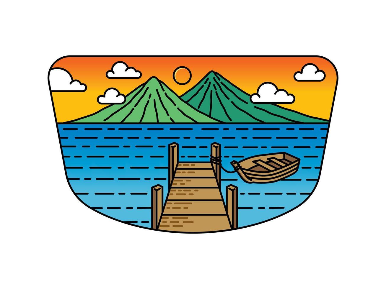 mountain and lake natural scenery in the frame illustration vector
