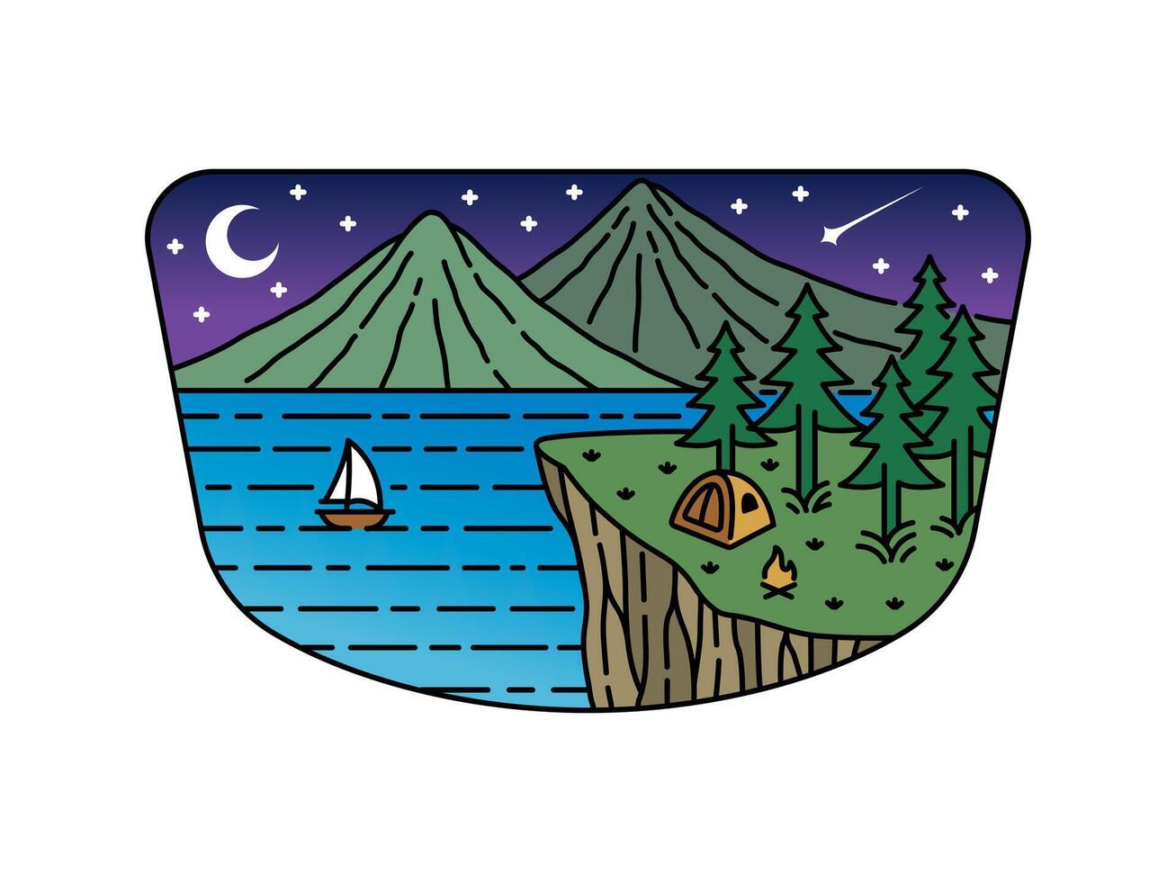 mountain and sea natural scenery in the frame illustration vector