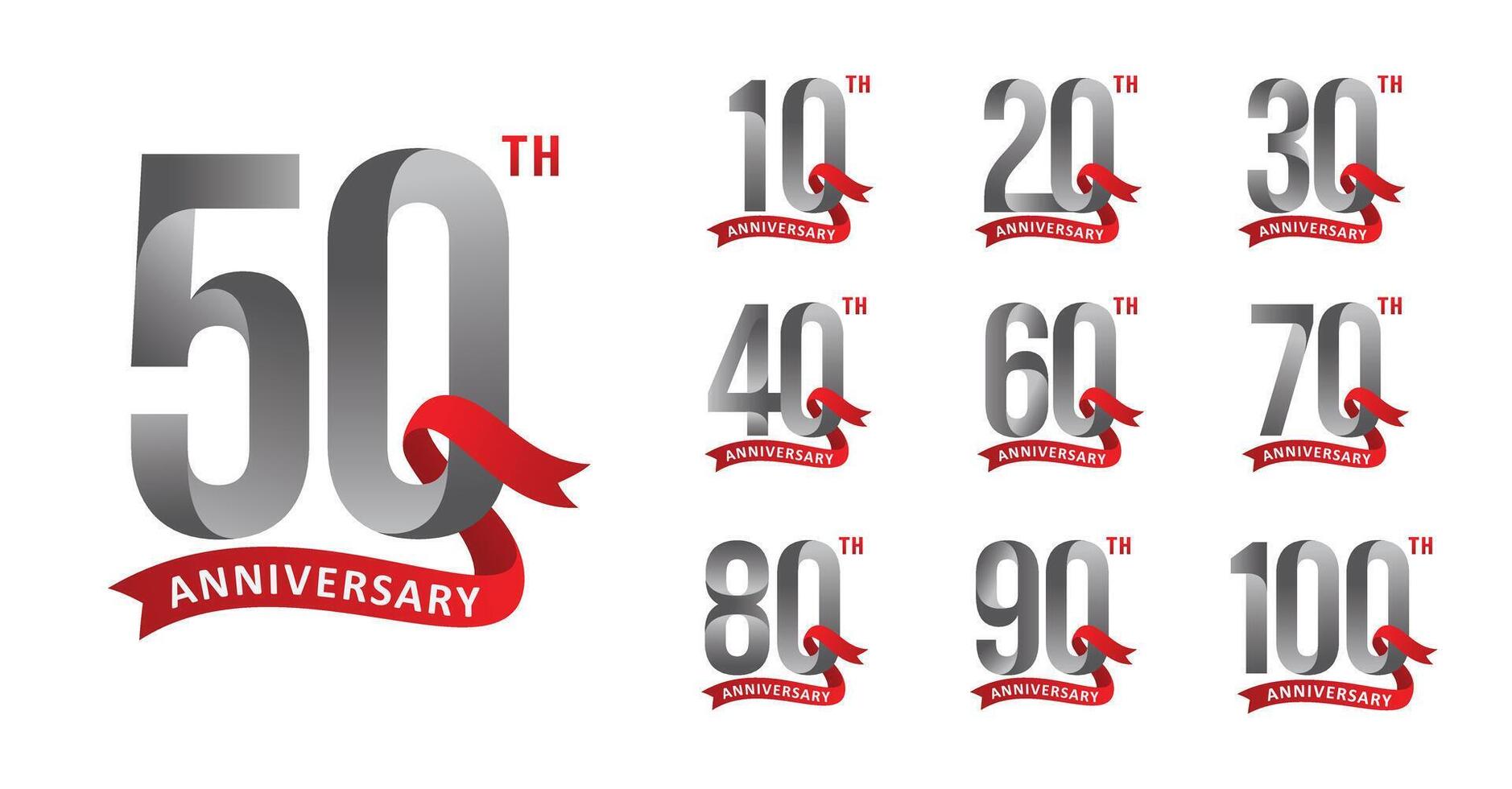 Set of anniversary design modern ribbon number vector