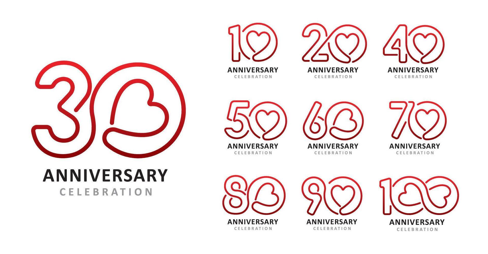 Set of anniversary design modern love number vector