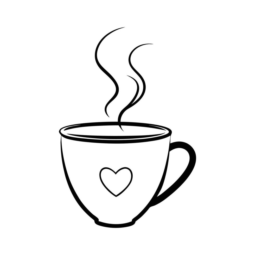 A silhouette coffee cup with steam on a white background. vector