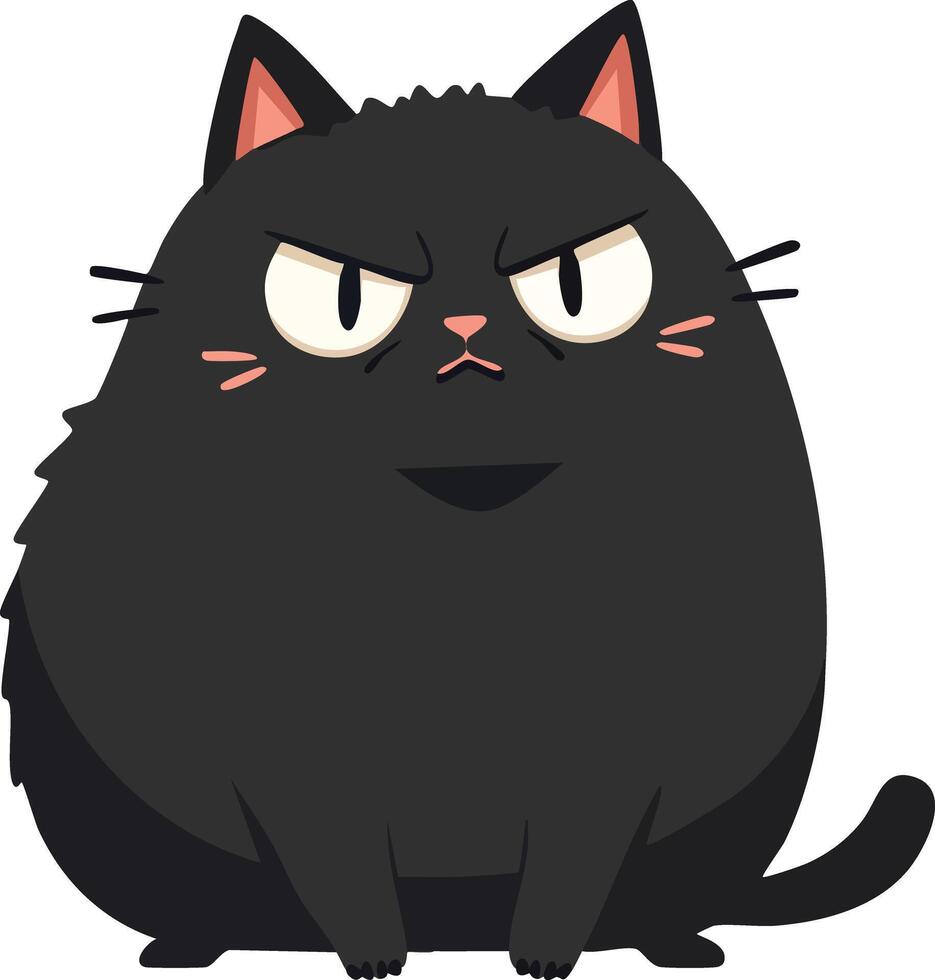Cute Cartoon Black Cat with Annoyed Expression vector