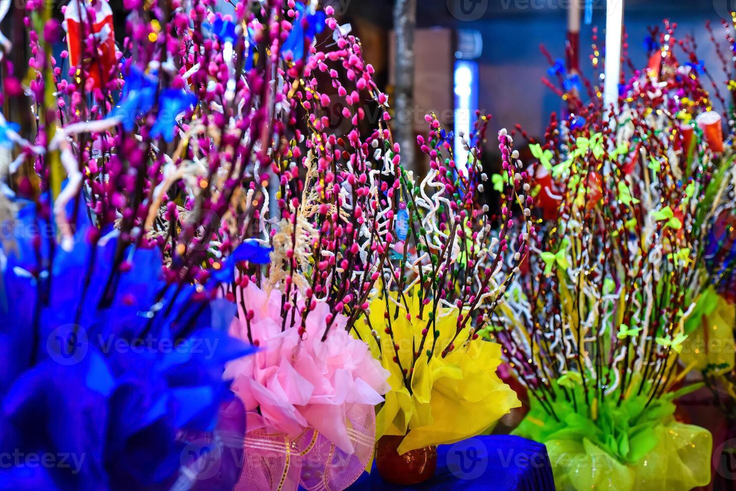 Colorful willow branches as decor for spring or easter day photo