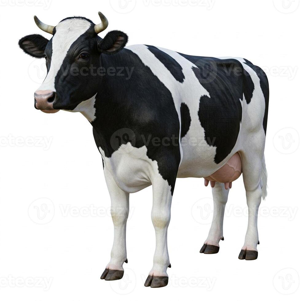 A cow is standing in front of a white background photo