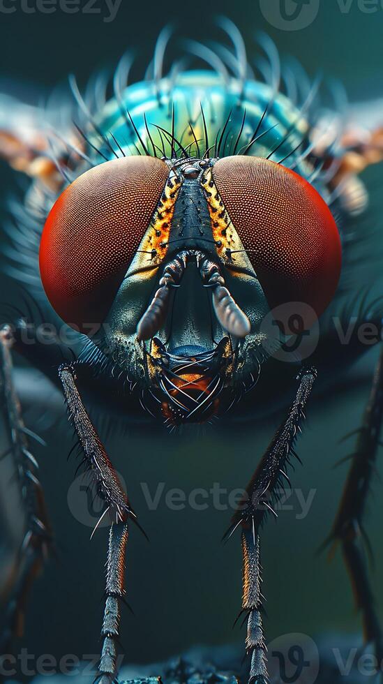 A close up of a fly with red eyes photo