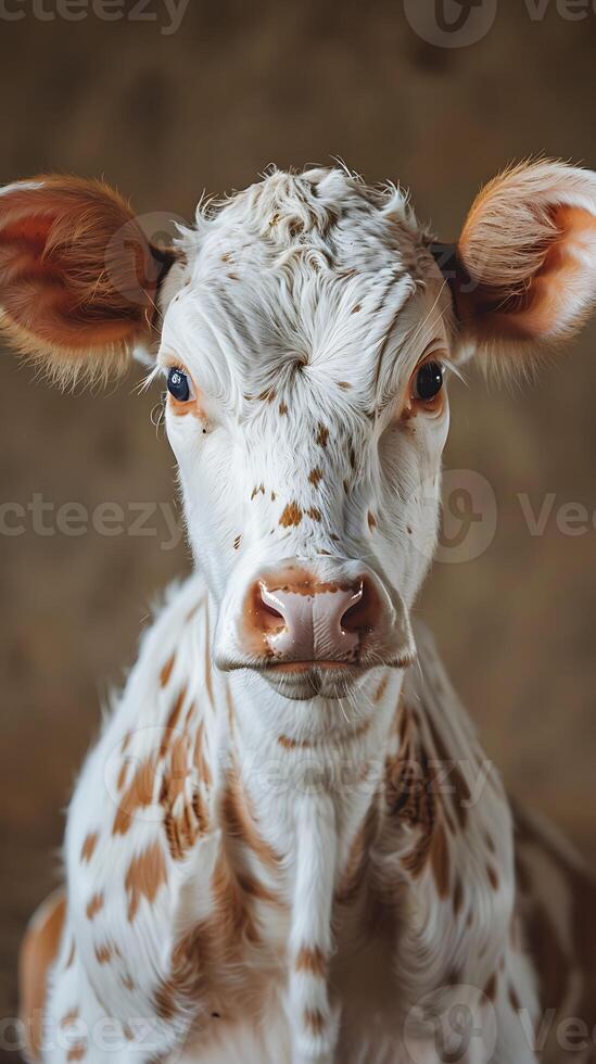 A cow with brown spots on its face photo