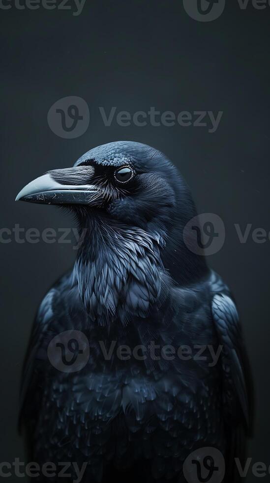 A black crow with a dark background photo