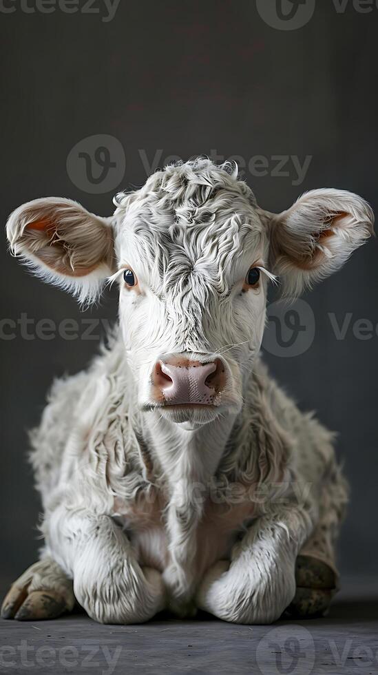 A white cow with a big head and ears photo