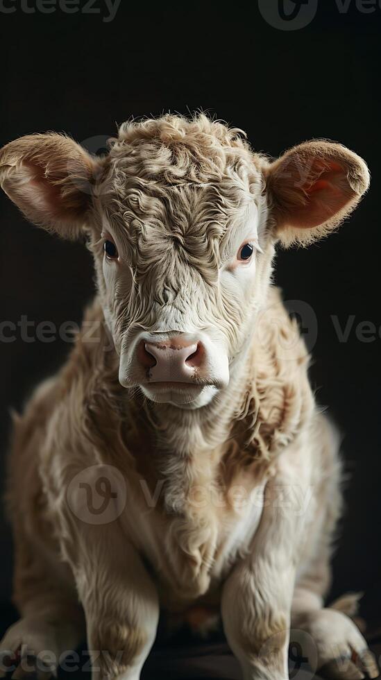 A small brown cow with a big head photo
