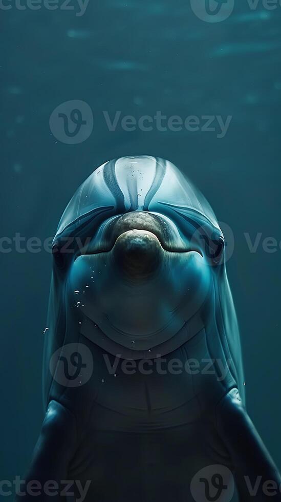 A dolphin with its mouth open in the water photo