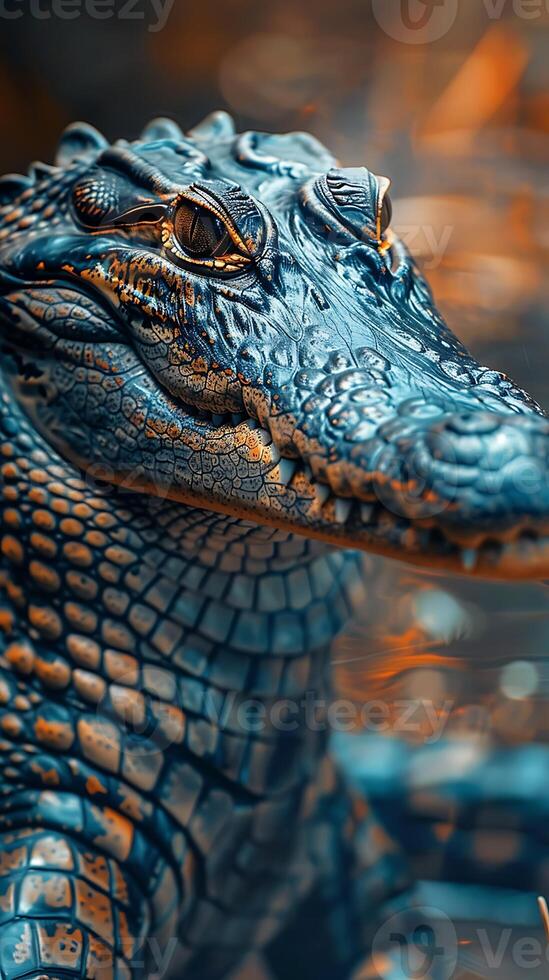 A close up of a blue alligator photo