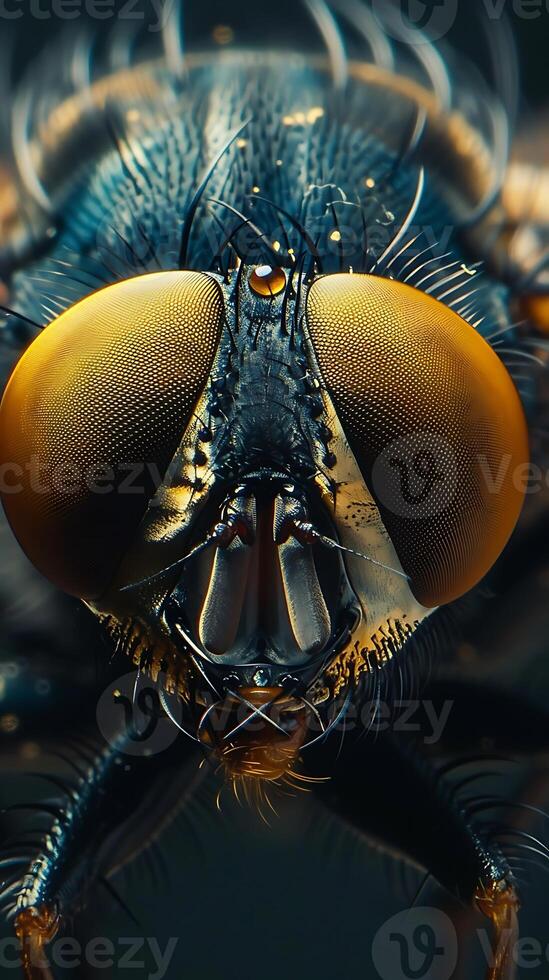 A close up of a fly's face photo