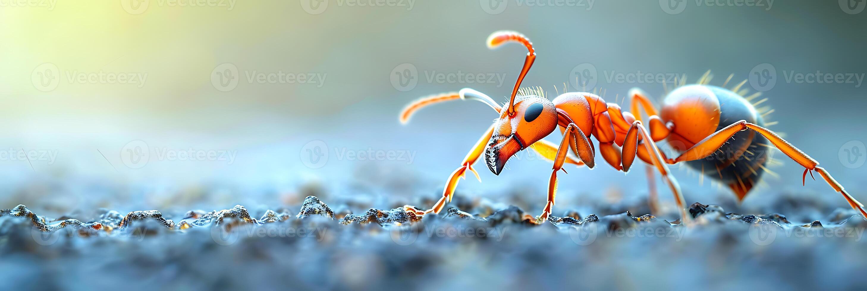 An ant is walking on the ground photo